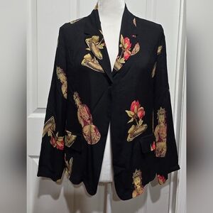 Harari Silk Buddhist Art Floral Black Blazer